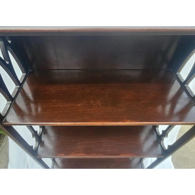 Small Narrow Mahogany Chippendale Bookcase W/ Pierced‑Side Shelves 1940s For Sale - Image 16 of 18