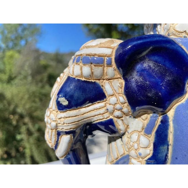 Hollywood Regency Chinese Blue Elephant Garden Plant Stand For Sale - Image 4 of 11