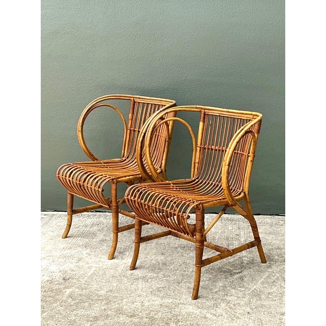 1950s Vintage 1940s Danish Tove Kindt Larsen for Robert Wengler Stick Rattan Lounge Chairs - A Pair For Sale - Image 5 of 12