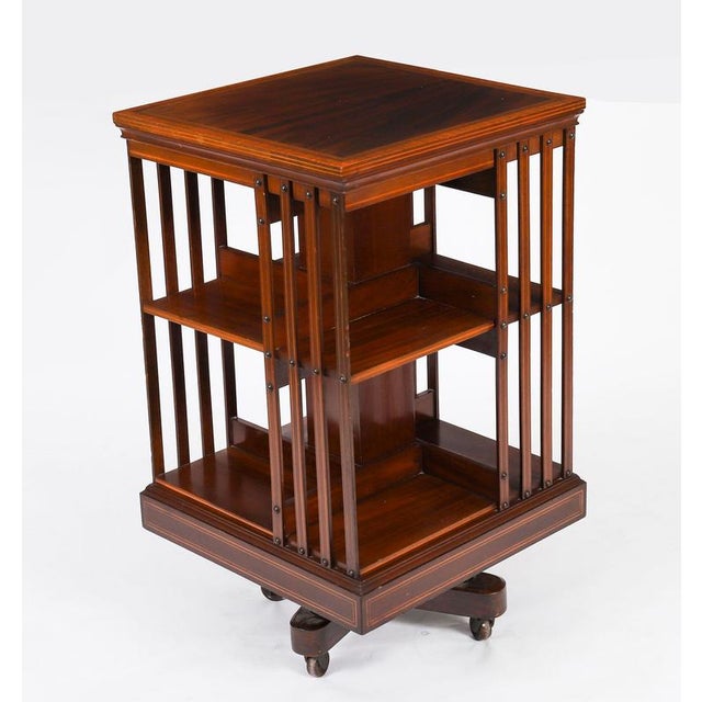 Antique Edwardian Flame Mahogany Revolving Bookcase, Early 20th Century For Sale - Image 9 of 10