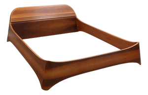 Italian Curved Walnut Bed Frame with Storage Headboard, 1970s