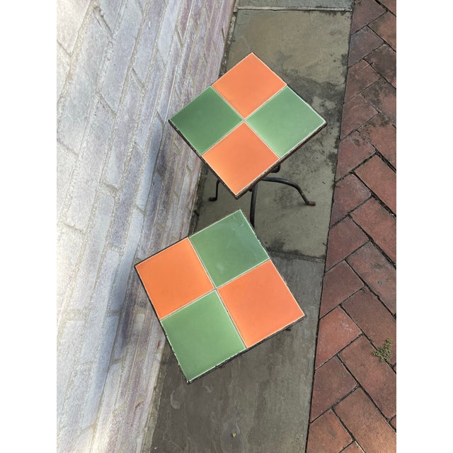 1930s Pair of Vintage Tile Top Iron Side Tables For Sale - Image 5 of 5