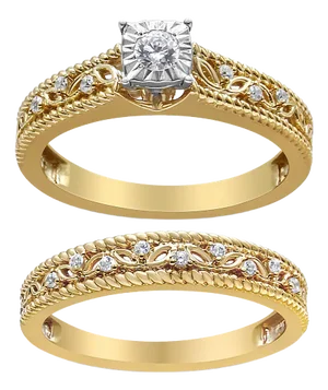 14K Yellow Gold Plated .925 Sterling Silver 1/5 Cttw Diamond Art Deco Style Engagement Ring Bridal Set - Ring Size 7