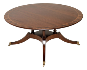 Large Antique Inlaid Circular Dining Table, 1950s