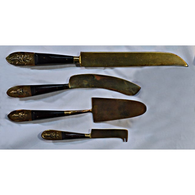 Mid-Century Modern Bronze & Rosewood Serving Flatware - Set of 12 For Sale - Image 3 of 12