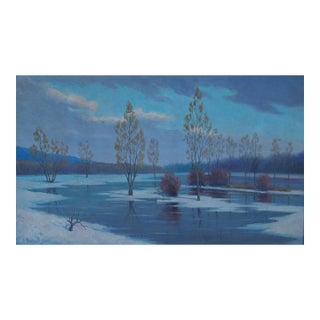 Ukrainian Impressionism Painting, River Vorskla Landscape, 1986 45-75 For Sale