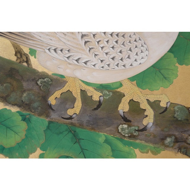 Gold Japanese 18th Century Edo Period White Eagle Painting on Gold Paper For Sale - Image 8 of 17