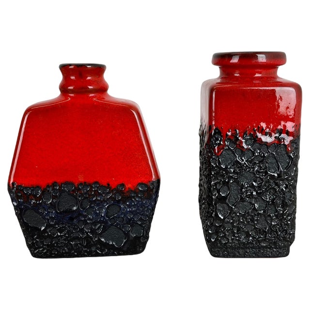 Set of Two Pottery Fat Lava Cubic Vases from Jopeko, Germany, 1970s For Sale