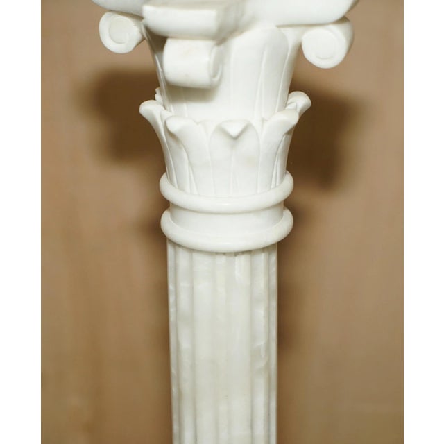 Large Antique Italian Corinthian Pillar Side Table Lamp in Carrara Marble For Sale - Image 4 of 11