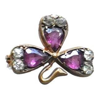 Antique Amethyst and Crystal Clover Pin For Sale