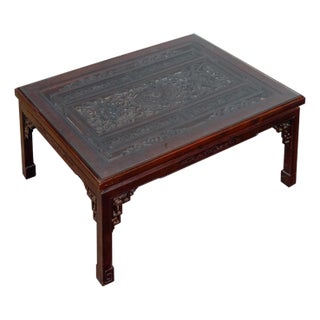 Glass Top Coffee Table with Fretwork Motifs and Scrolling Feet, circa 1950 For Sale