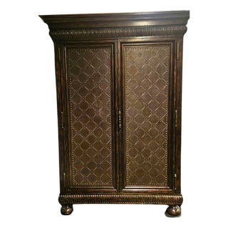 1990s Ralph Lauren Home Leather & Mahogany Armoire For Sale