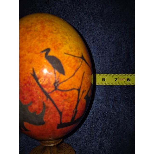 Hand-Painted African Ostrich Eggshell Mounted on a Wooden Pedestal For Sale In Palm Springs - Image 6 of 6
