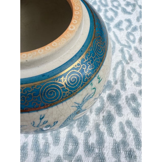 Asian 1970s Kutani Asian Blue Small Planter Vase For Sale - Image 3 of 5