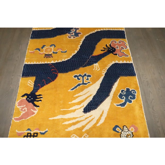 Yellow Tibetan Vintage Dragon Pillar Runner - 4'5" x 17' For Sale - Image 10 of 14