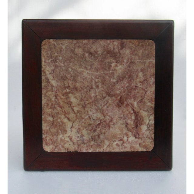 Vintage C.1910-1930's Asian Hand-Carved Clawfoot Side Table With Inset Marble Top For Sale - Image 10 of 13