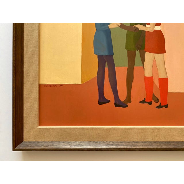 Pierre Georgeot Vintage 1970 Mid Century Modernist " Trois Aimes " Original Framed Paris Pop Art Oil Painting For Sale - Image 9 of 17