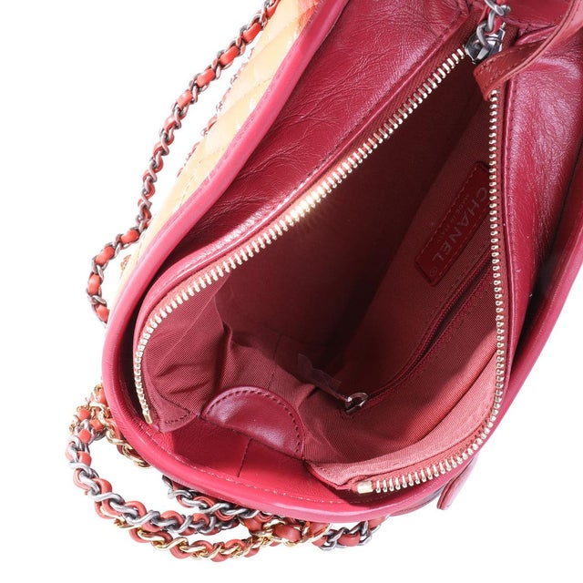 Orange Orange & Red Aged Calfskin Chevron Quilted Small Gabrielle Hobo For Sale - Image 8 of 8