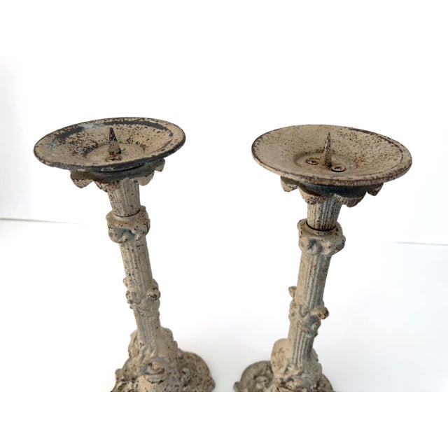 Antique Cast Iron Pillar Candle Holders, a Pair For Sale - Image 12 of 15