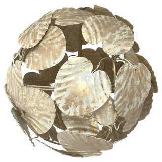 Gold-Leaf and White Leaves Sphere Suspension Pendant by Simoeng For Sale