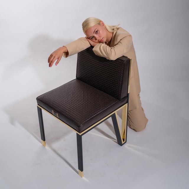 Bizimyer Furniture, "Stella" Chair With Bronze and Exclusive Woven Leather, Tailor Made, Istanbul For Sale - Image 11 of 18