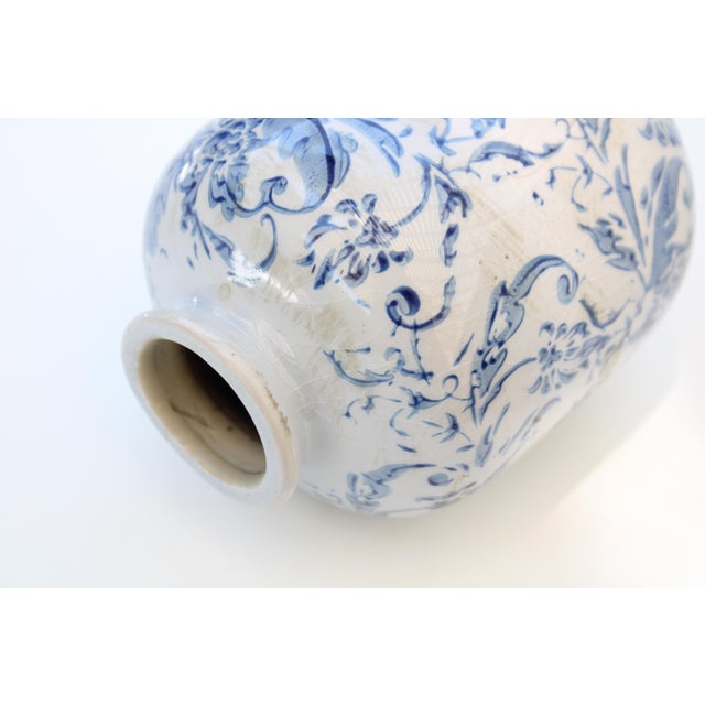Vintage Inspired Blue and White Floral Pottery Vase For Sale In Los Angeles - Image 6 of 8