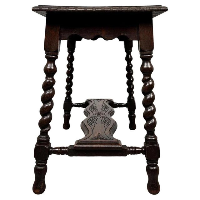 19th Century Antique English Barley-Twist Oak Side Table For Sale - Image 3 of 10