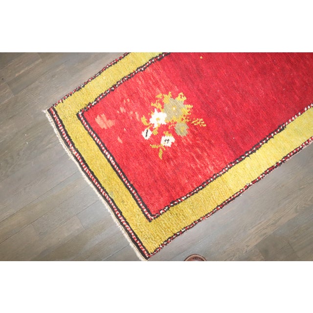 Textile Cherry Red Lime Green 20th Century Turkish Runner, 2' X 8'6'' For Sale - Image 7 of 10