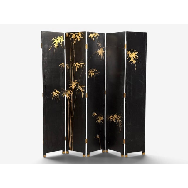 1960s Chinese Export, Jappanned Screen, Crackle Lacquer, Gilt, Brass, China, 1960s For Sale - Image 5 of 18