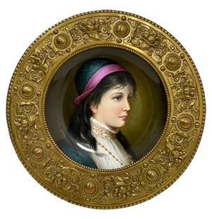 19th Century German Porcelain & Bronze Plate Depicting a Young Female