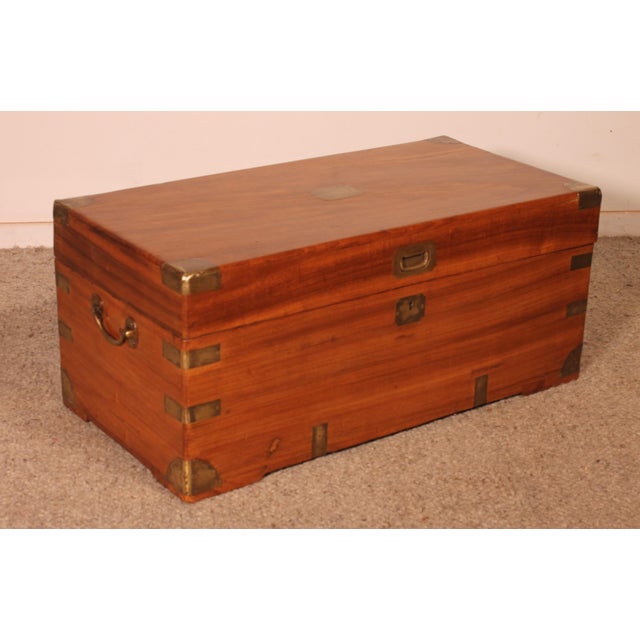 Superb 19th-century camphor wood marine chest English naval chest with its typical fittings for this style of furniture...