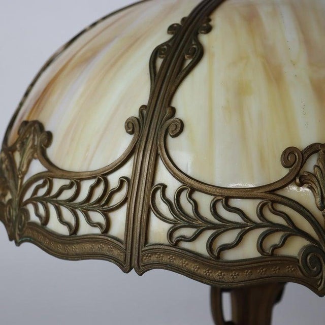 Antique Bradley & Hubbard School Arts & Crafts Six Panel Slag Glass Lamp C1920 Measures - 22.5"H x 18.5"W x 18.5"D An...