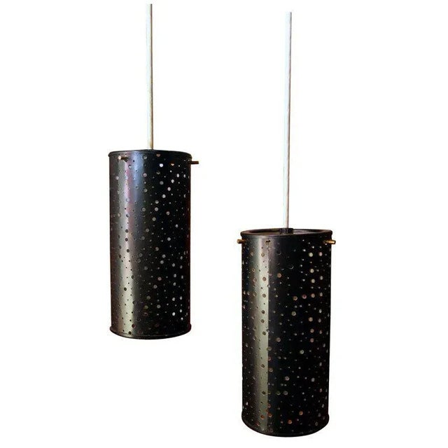 Cylindrical Hanging Lights - a Pair For Sale - Image 9 of 9