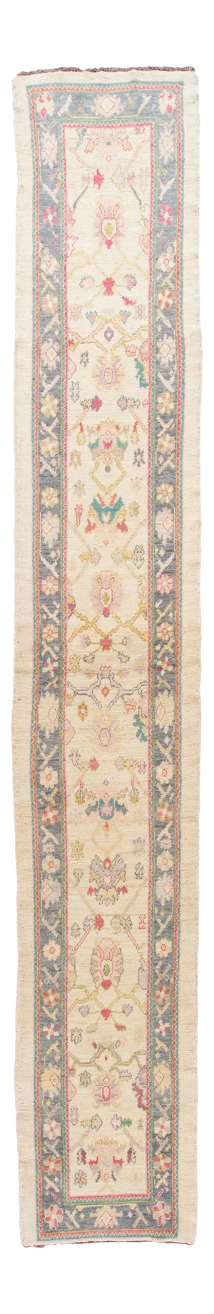Long Ivory Modern Oushak Handmade Wool Runner