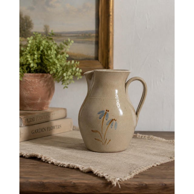 1990s 1993 Jugtown Ware North Carolina Studio Pottery Floral Pitcher For Sale - Image 5 of 5