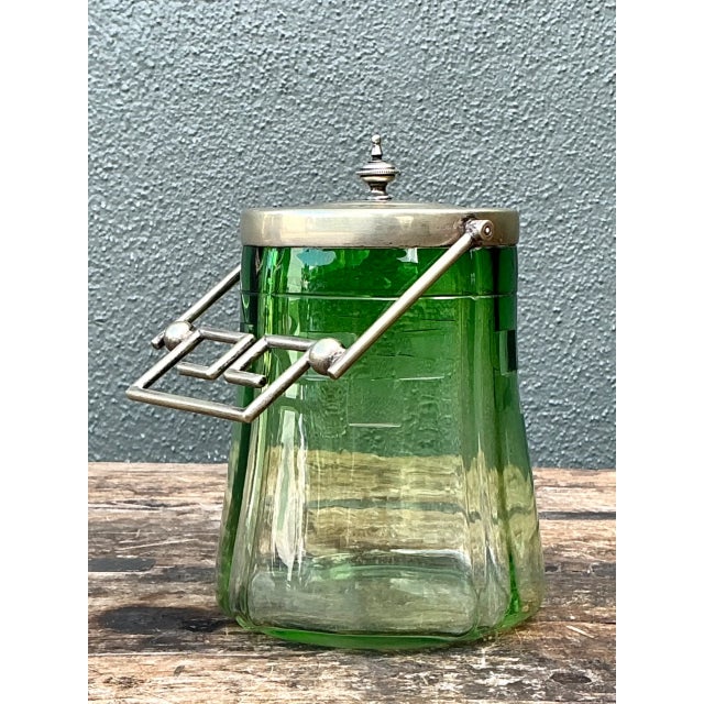 Vintage Green Glass and Metal Ice Bucket For Sale - Image 12 of 12