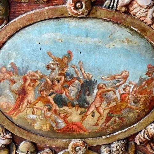 Wood Antique Carved Ancient Roman History Armchair For Sale - Image 7 of 13