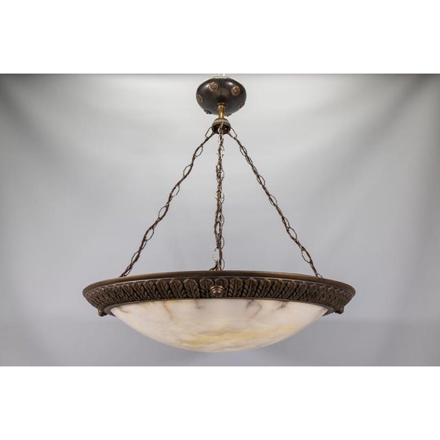 Brown Large Art Deco Eight-Light Alabaster and Bronze Chandelier, 1920s For Sale - Image 8 of 18