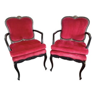 Italian Regency Black Gilt Painted Accent Chairs, a Pair For Sale