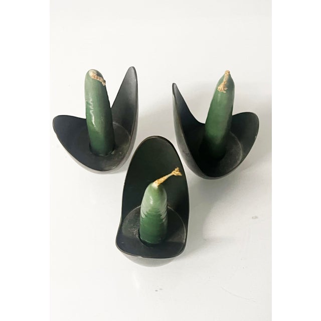 Chocolate Mid-Century Scandinavian Bronze Candle Holders ( 3 ) For Sale - Image 8 of 8