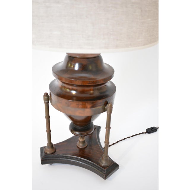 Wood and Brass Baluster Lamp, 1910s For Sale - Image 3 of 5
