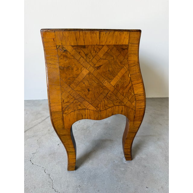 Wood Vintage Italian Burl Olive Wood Parquetry Two-Drawer Miniature Chest With Shell Handles For Sale - Image 7 of 12
