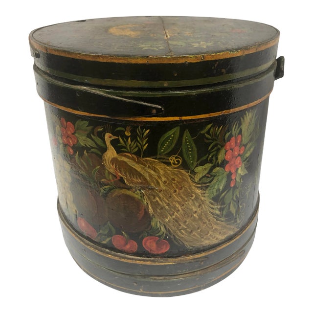 Large Antique Hand Painted Firkin For Sale