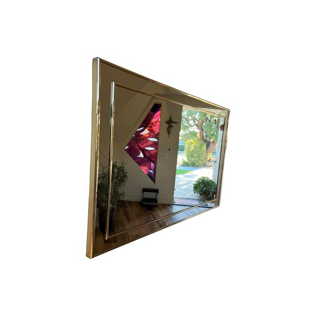 Glass Vintage Postmodern 80s Wall Mirror Gold 1980s Modern For Sale - Image 7 of 8
