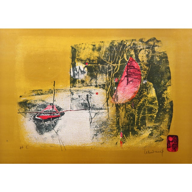 Untitled - Boat and Crescent Moon by Lebadang (aka Hoi), Vietnamese (1922–2015) Lithograph with Intaglio Etching, Signed...