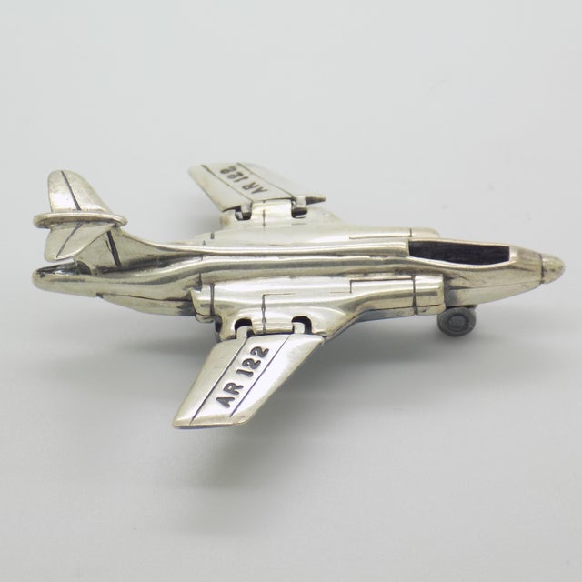Silver Vintage Italian Sterling Silver 925 McDonnell Douglas F-4 Phantom II Airplane with Folding Wings, Arezzo, 1980s For Sale - Image 8 of 15