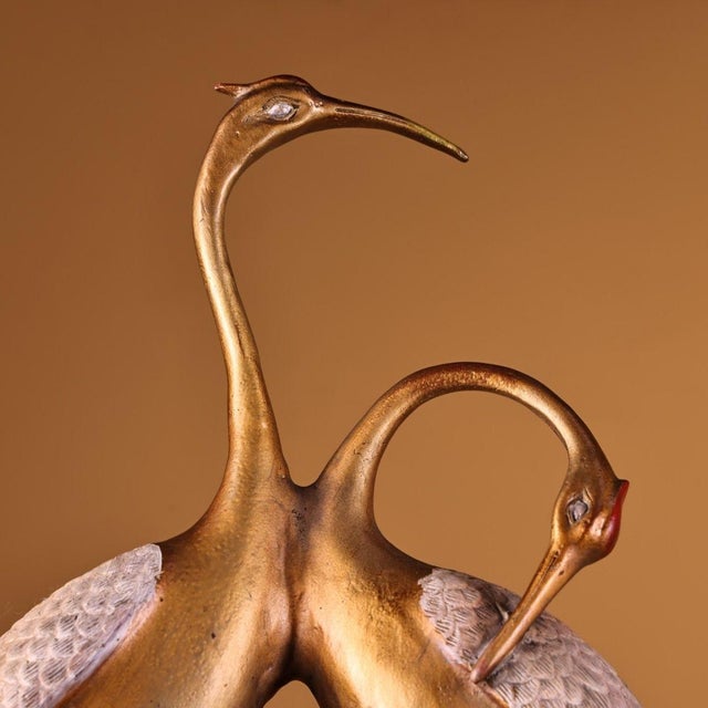 1980s 1980s Pair of Gilt & Silvered Bronze Tortoise Crane Longevity Statues For Sale - Image 5 of 10