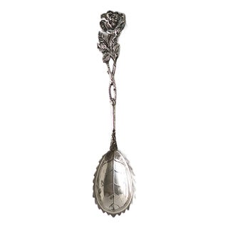 Late 19th Century Sterling Silver Spoon, Rose Flower Botanical Design, Victorian For Sale