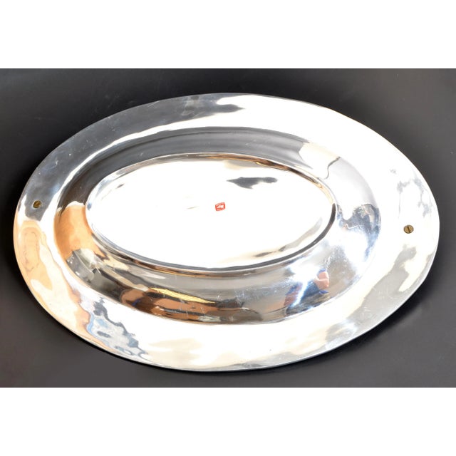 Oval Serving Tray Platter Bronze Fish Handles and Chrome Finish Art Deco Style For Sale - Image 10 of 13