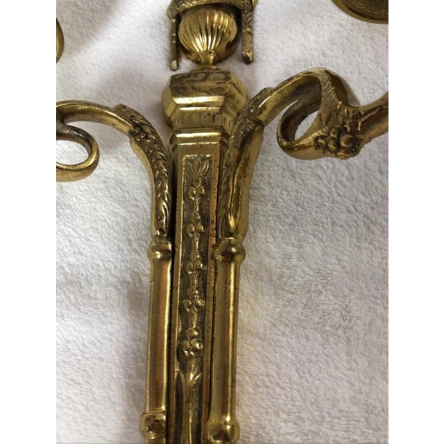 Brass Vintage Early 20th Century French Empire Brass and Crystal Sconces - a Pair For Sale - Image 8 of 10